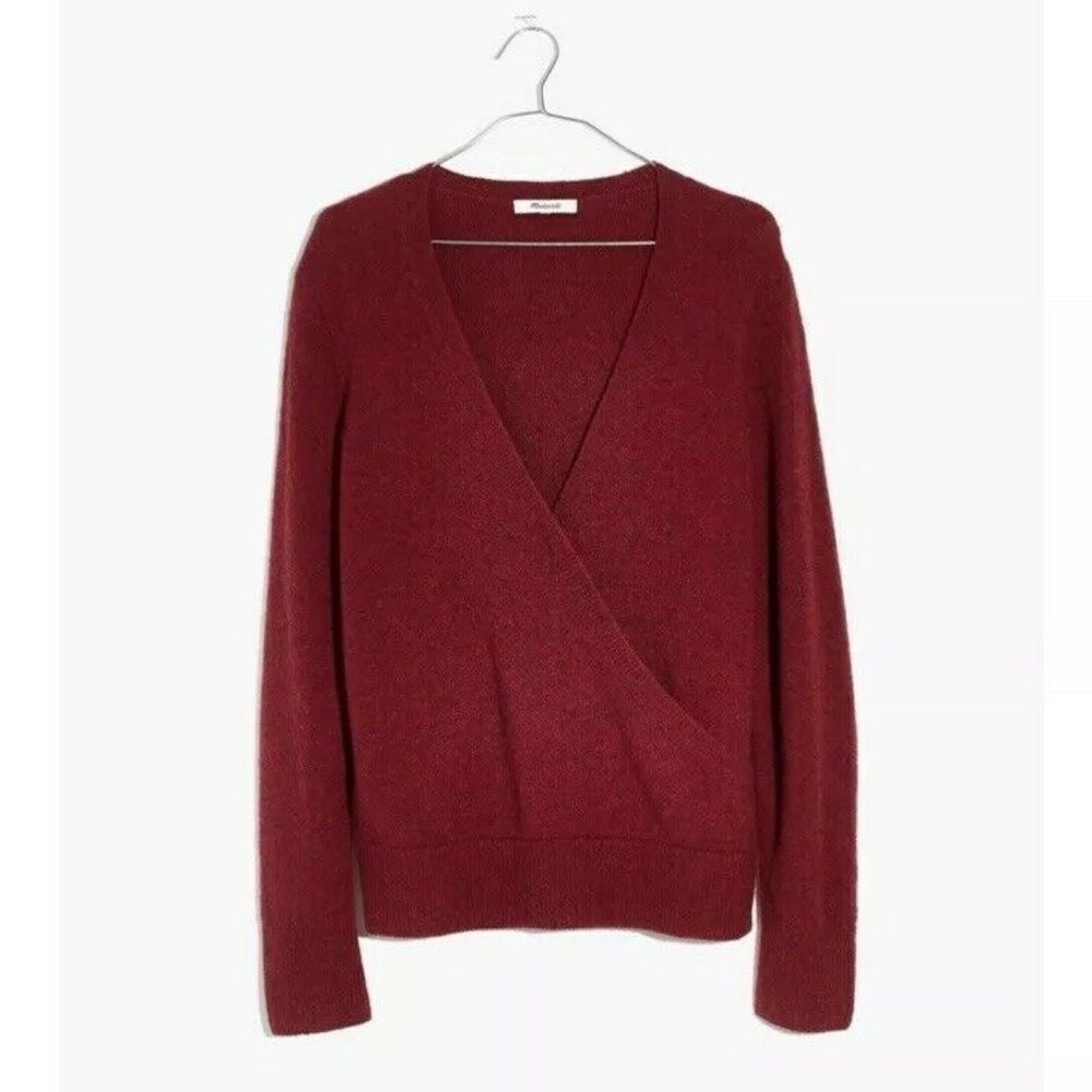 Red Madewell Faux Wrap V-Neck Long Sleeve Pullover Knit Sweater (NWT)
